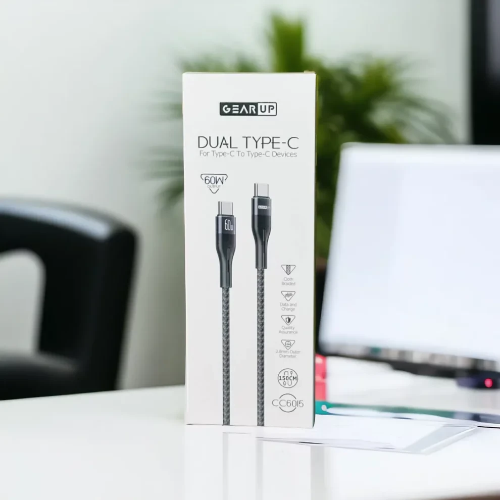 GearUP CC6015 Type-C to C 60W PD Fast Charging & Data Cable – 1.5m