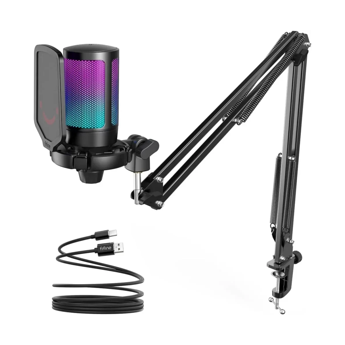 FIFINE AMPLIGAME A6T Gaming PC USB Microphone & Podcast Condenser Mic with Boom Arm Microphone