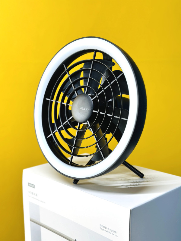 JISULIFE FA17 Rechargeable Fan with LED Ceiling Fan with Long Tripod Stand